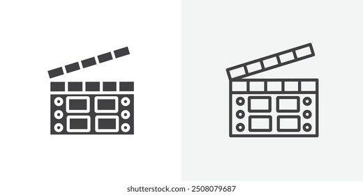 Cinema flapper icon in solid and outlined style