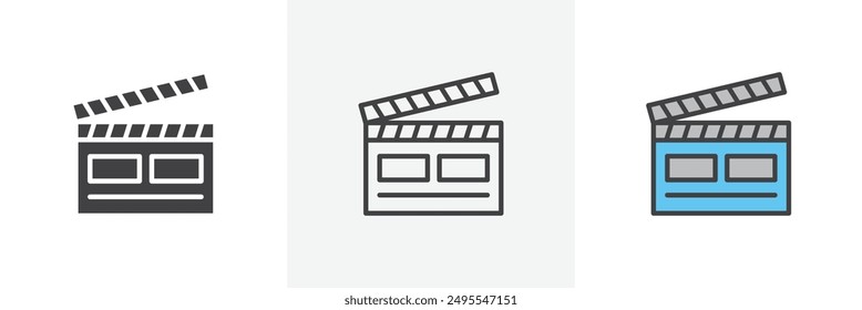 Cinema flapper icon symbol collection on white background.