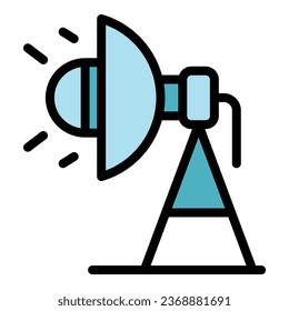 Vector de contorno del icono de la luz de flash del cine. Pantalla del coche. Plano de color al aire libre
