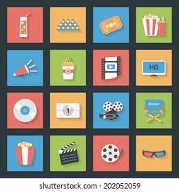 Cinema flat icons set