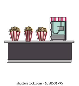 cinema food box office with machine pop corn