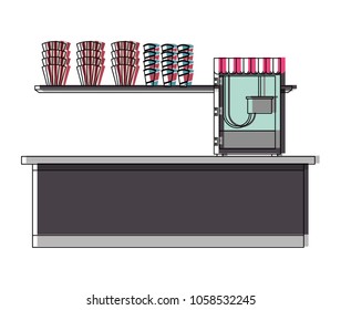 cinema food box office with machine pop corn