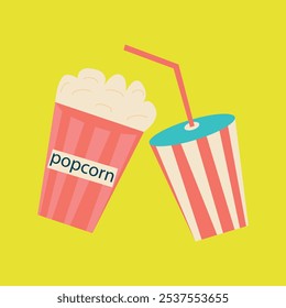 Cinema food concept. Colorful flat vector illustration of movie