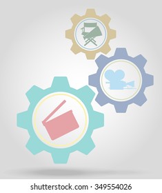 cinema gear mechanism concept vector illustration isolated on gray background