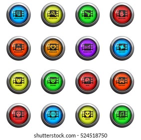 cinema genre icons on color round glass buttons for your design