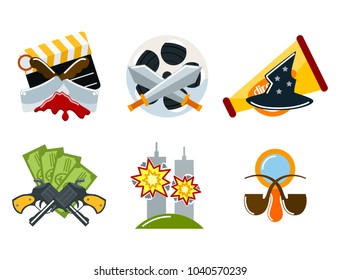 Cinema genre icons set cinematography flat entertainment comedy drama thriller movie production symbol vector illustration.