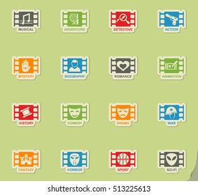 cinema genre web icons on color paper stickers for user interface