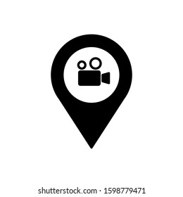 Cinema geo tag outline icon. Symbol, logo illustration for mobile concept and web design.