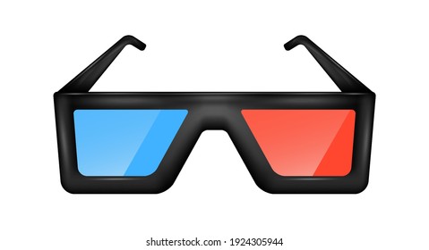 Cinema glasses. Blue and red 3d glasses. 3D realistic vector illustration isolated on white.