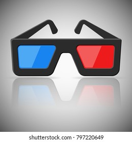 Cinema glasses icon. Blue and red 3d glasses. Vector illustration