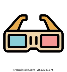 Cinema glasses icon. Outline cinema glasses vector icon color flat isolated