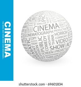 CINEMA. Globe with different association terms.