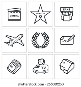 Cinema and Glory icons: popular actor fans fee. Vector Illustration.