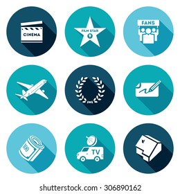 Cinema and Glory Icons Set. Vector Illustration. Isolated Flat Icons collection on a color background for design