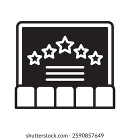 Cinema glyph, mini illustration icon. use for modern concept, print, UI, UX kit, web and app development. Vector EPS 10, related to entertainment, festival, funfair and hobbies.