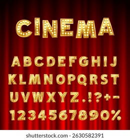 Cinema Gold font set collection, letters symbol. Vector illustration