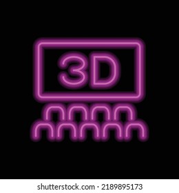 Sala de cine, vector de iconos 3D simple. Diseño plano. Neón morado sobre fondo negro.ai