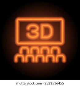 Cinema hall, 3D simple icon vector. Flat design. Orange neon on black background.ai