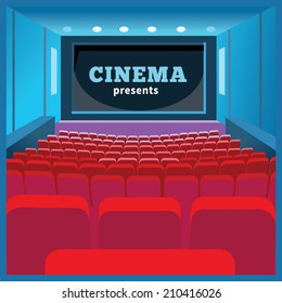 Cinema hall background with black screen. Vector illustration