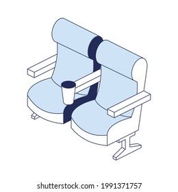 Cinema hall chairs. Vector 3d line isometric, color web icons, new flat style. Creative design idea and elements for infographics.