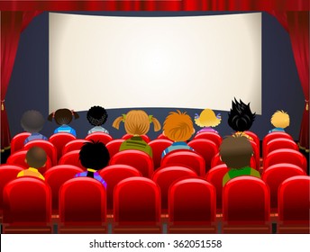 Cinema hall. Empty cinema screen with audience