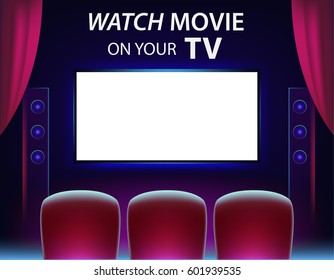 Cinema hall. Empty cinema screen with auditorium