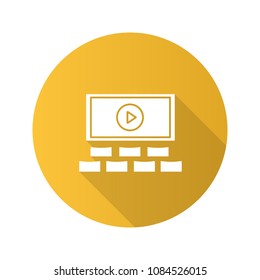 Cinema hall flat design long shadow glyph icon. Movie theater. Vector silhouette illustration