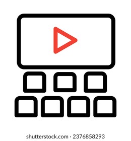 
Cinema hall icon, cinema entertainment screen. Theater stage performance. symbols for web and mobile applications on editable white background.
