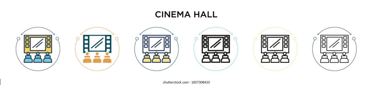 Cinema hall icon in filled, thin line, outline and stroke style. Vector illustration of two colored and black cinema hall vector icons designs can be used for mobile, ui, web