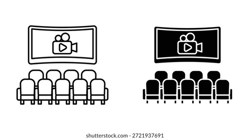 Icono de sala de cine. Línea con trazo editable y plano para el Web