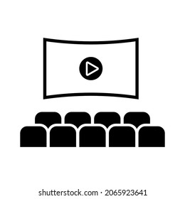 Cinema hall icon, movie theater entertainment screen. Performance theatre stage. Vector cinema hall illustration on white background