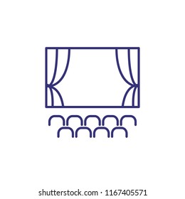 Cinema hall line icon. Auditorium, screen, seat, row. Cinema concept. Can be used for topics like movie, entertainment, theater, performance