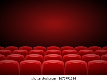 La sala de cine se burla de los asientos rojos, la hora del espectáculo, el diseño de afiches, ilustración vectorial