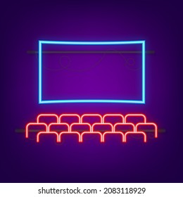Cinema hall neon. Spectator Seating. Vector stock illustration.