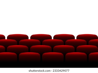 Cinema hall with red seats and blank white screen. Movie premiere. Vector