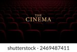 Cinema hall with rows of seats, red cinema chairs. Theater empty scene. Movie theatre. Realistic render. Flat style cartoon design. Minimalism. Vector eps10 illustration.