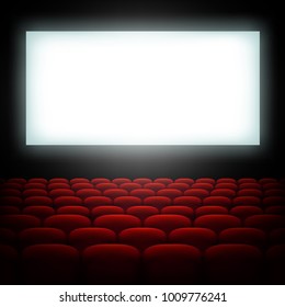 Cinema hall with screen and red seats. And also includes EPS 10 vector