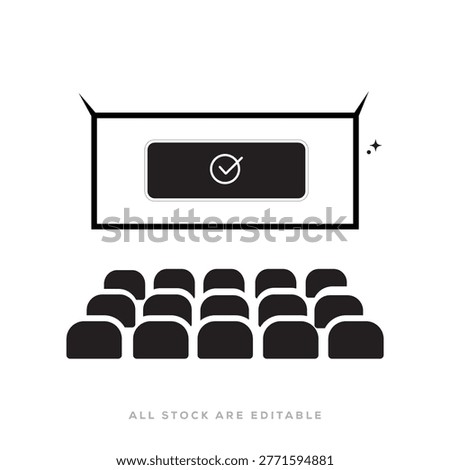 Cinema Hall Screen silhouette Vector Icon Confirmed Icon with Screen and Seat Vector illustration