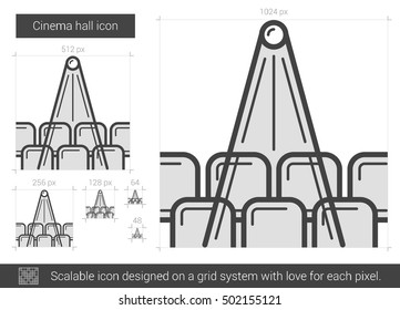 Cinema hall vector line icon isolated on white background. Cinema hall line icon for infographic, website or app. Scalable icon designed on a grid system.