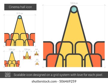 Cinema hall vector line icon isolated on white background. Cinema hall line icon for infographic, website or app. Scalable icon designed on a grid system.