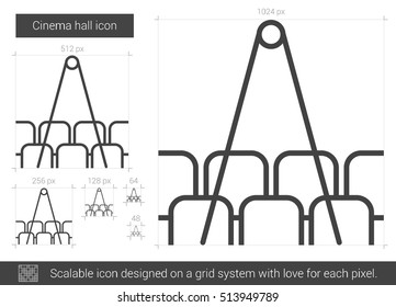 Cinema hall vector line icon isolated on white background. Cinema hall line icon for infographic, website or app. Scalable icon designed on a grid system.