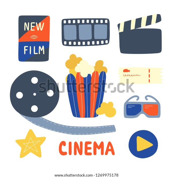 Cinema Hand Drawn Elements Popcorn Movie Stock Vector Royalty Free 1269975178