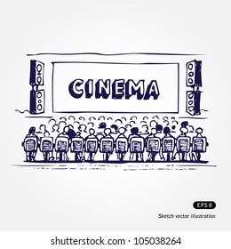 Cinema. Hand drawn sketch illustration isolated on white background