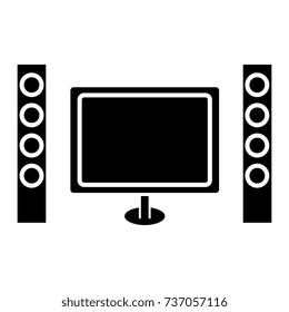 cinema home theater icon, vector illustration, black sign on isolated background