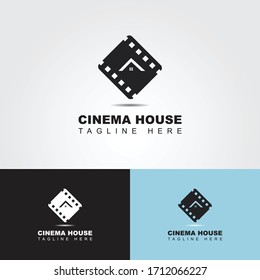 Cinema House logo design template-Film strip, simple conceptual logo. abstract cinema logo template isolated on white background. Photo studio logo.