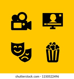 cinema icon. 4 cinema set with popcorn, film, television and theater vector icons for web and mobile app