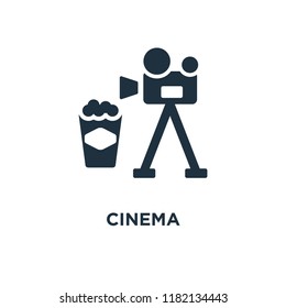Cinema icon. Black filled vector illustration. Cinema symbol on white background. Can be used in web and mobile.