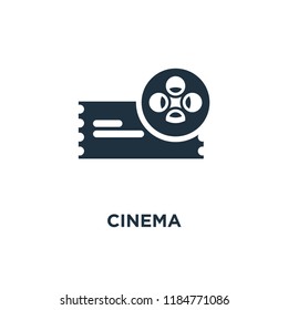 Cinema icon. Black filled vector illustration. Cinema symbol on white background. Can be used in web and mobile.