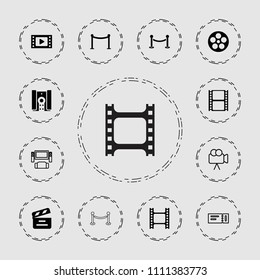 Cinema icon. collection of 13 cinema filled and outline icons such as red carpet barrier, movie tape, movie clapper, camera, ticket. editable cinema icons for web and mobile.