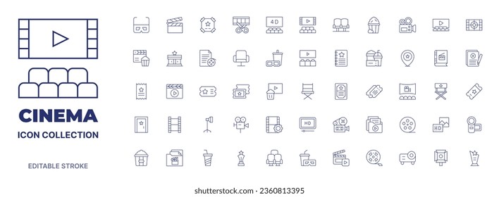 Cinema icon collection. Thin line icon. Editable stroke. Editable stroke. Cinema icons for web and mobile app.